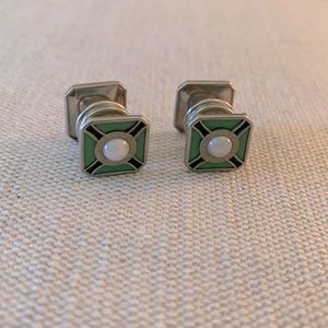 Vintage art deco black/green celluloid square snap in cuff links!